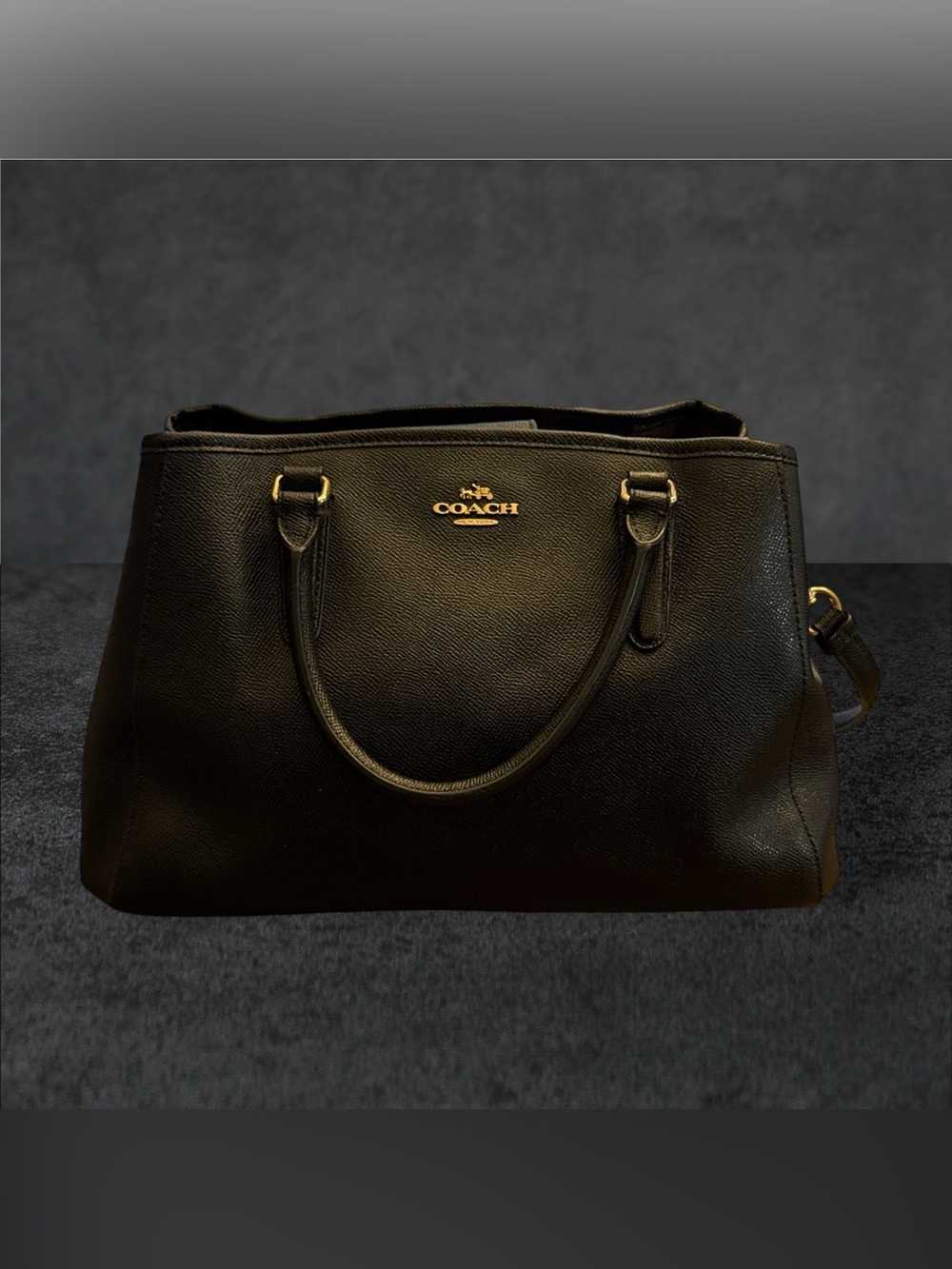 COACH F57527 SMALL MARGOT CARRYALL CROSSGRAIN LEATHER BLACK HANDBAG WITH WALLET - Picture 2 of 16